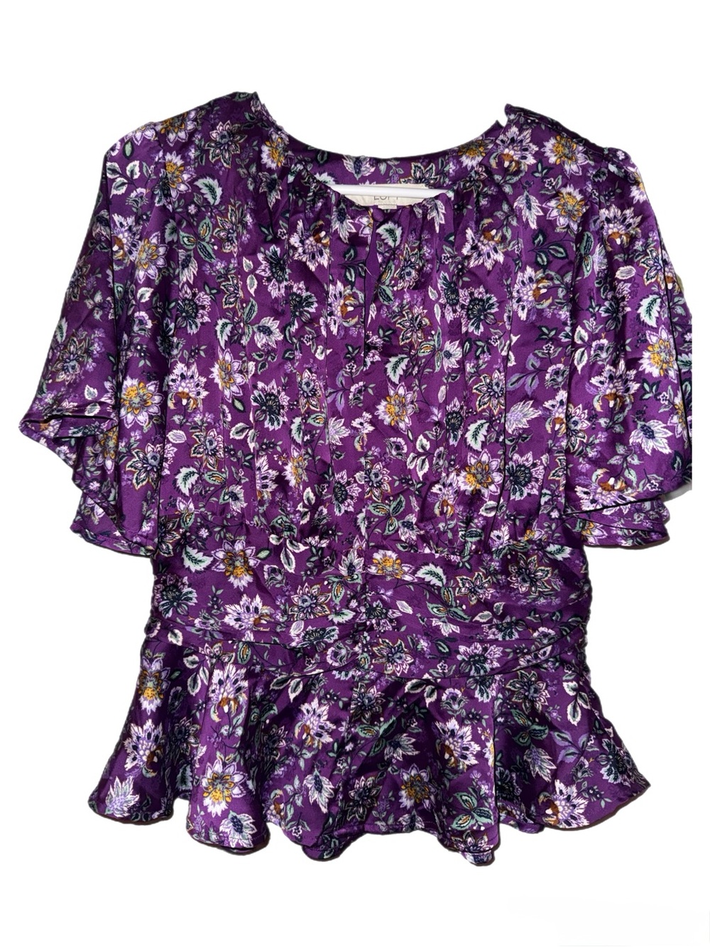 LOFT Purple Floral Peplum Top